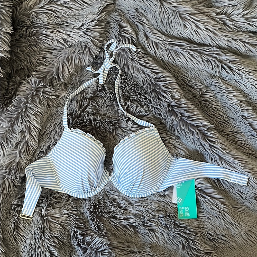 NWT 36C H&M Pinstripe Blue Striped Bikini Top (Push-Up)